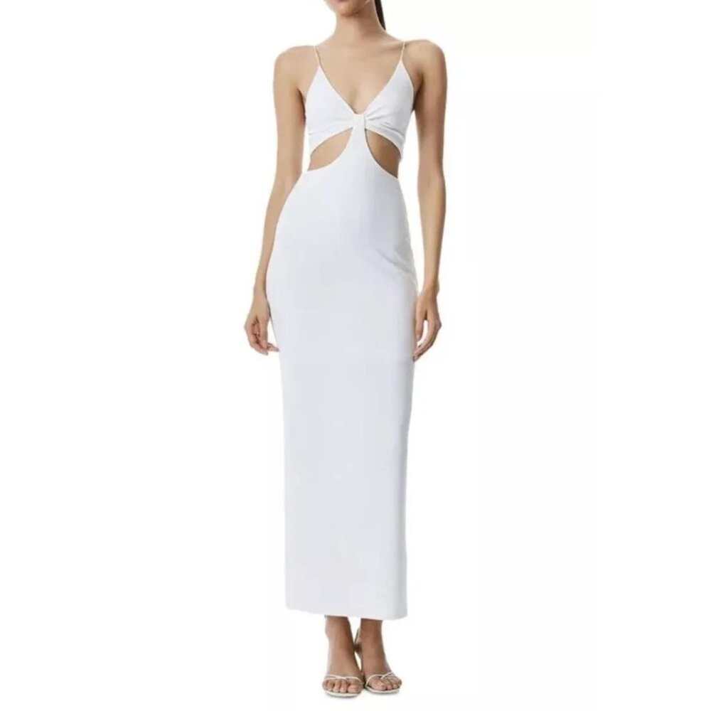 NWT | Alice + Olivia Off White Havana Deep V neck Cut Out Maxi Dress Size 6